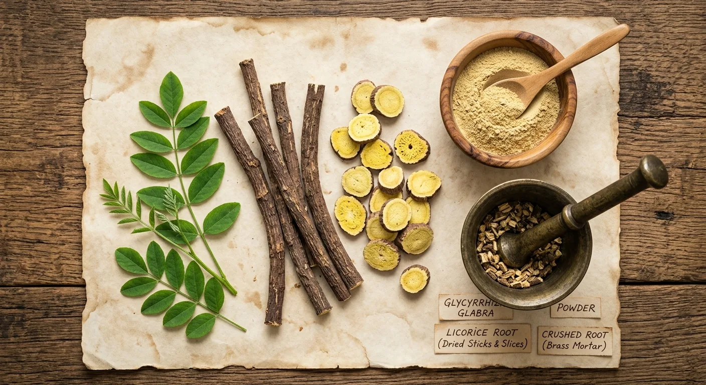 Licorice root (Glycyrrhiza glabra) — dried root sticks and powder
